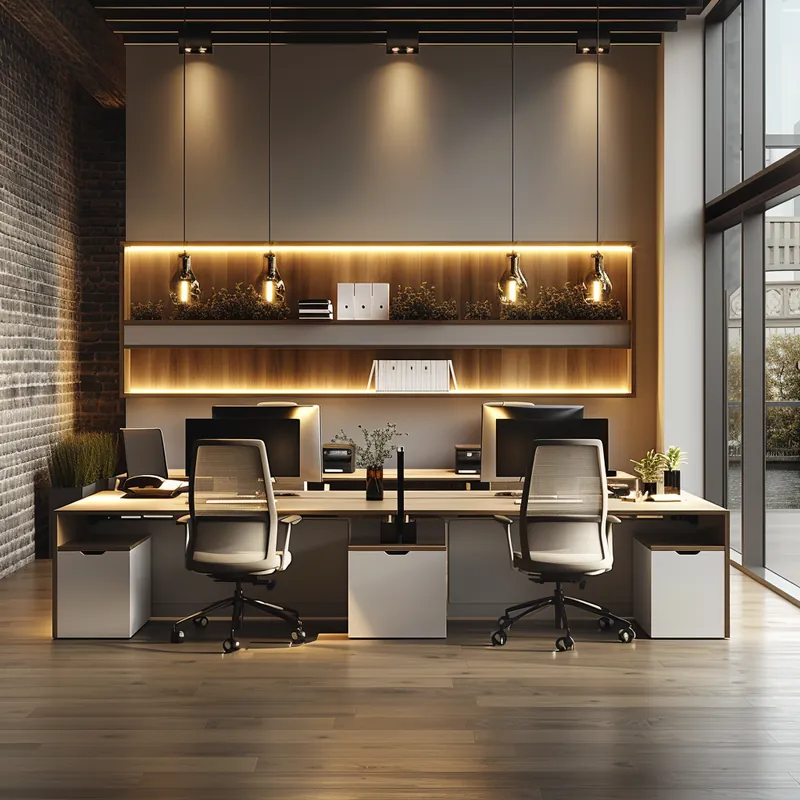 Oficinas Propuesta de BUILDEC: oficina con estaciones de trabajo y luz cálida
